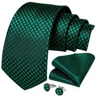 Corbata verde y negra seda hombre con paño y colleras Reptile