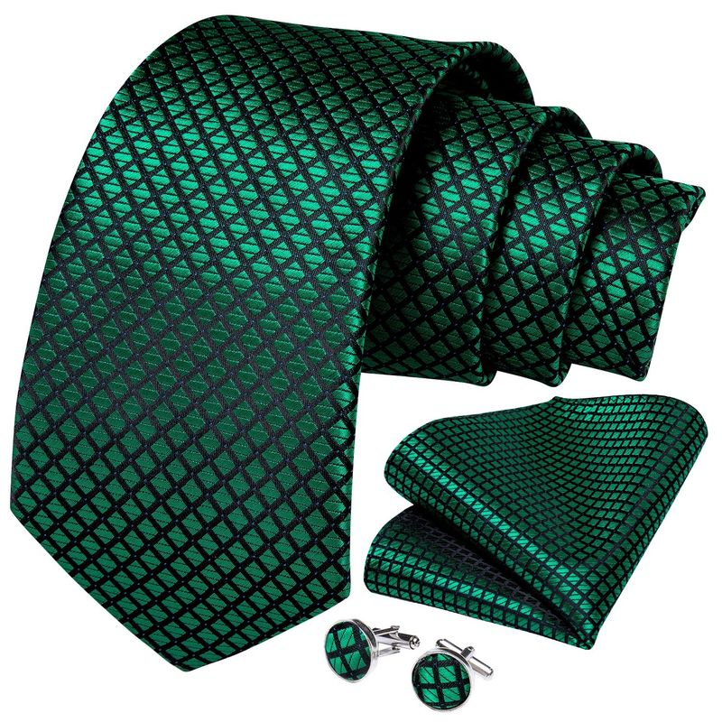 SN SONEC - Corbata verde y negra seda hombre con paño y colleras Reptile