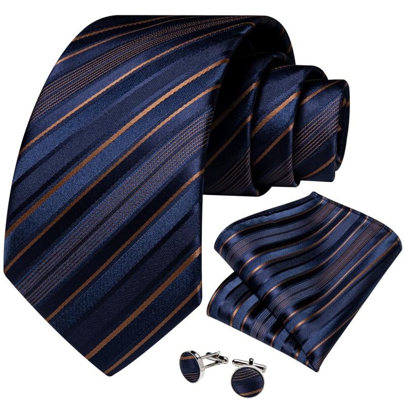 SN SONEC - Corbata Azul y dorado seda hombre paño y colleras Modelo Mar Dorado