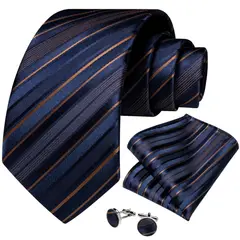 SN SONEC - Corbata Azul y dorado seda hombre paño y colleras Modelo Mar Dorado