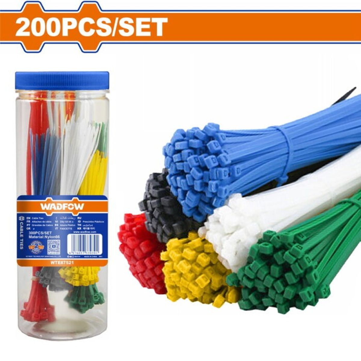 WADFOW - Set 200 Amarras Plasticas Wadfow 2,5-3,6x100-200 Mm 5 Colores