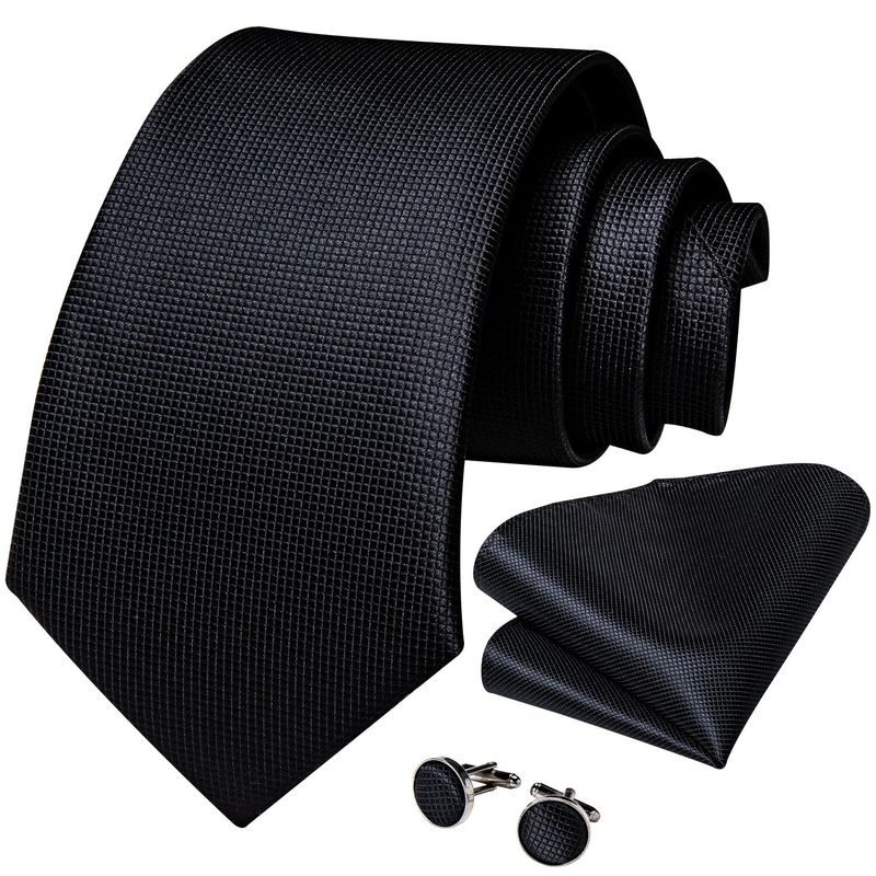 SN SONEC - Corbata negra formal seda hombre paño y colleras Modelo Negro Classic