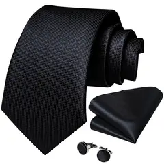 SN SONEC - Corbata negra formal seda hombre paño y colleras Modelo Negro Classic