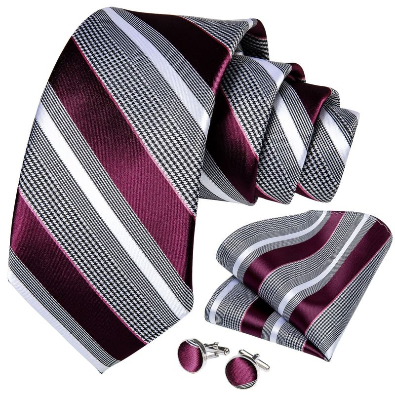 SN SONEC - Corbata a rayas formal seda hombre paño y colleras Sangría gris