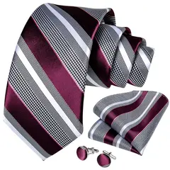 SN SONEC - Corbata a rayas formal seda hombre paño y colleras Sangría gris