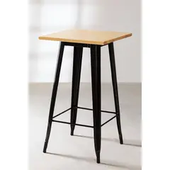 MOBOI - Mesa de Bar Tolix Negra con Cubierta de Madera 60x60x105