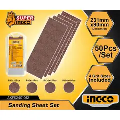 INGCO - Set 50 Lijas P40 P80 P120 P180 90x231 Mm Akfs2401012