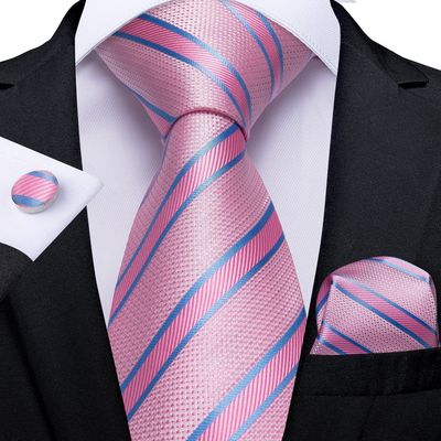 Imagen 2 del producto Corbata formal a rayas seda hombre paño y colleras Rosa y Celeste