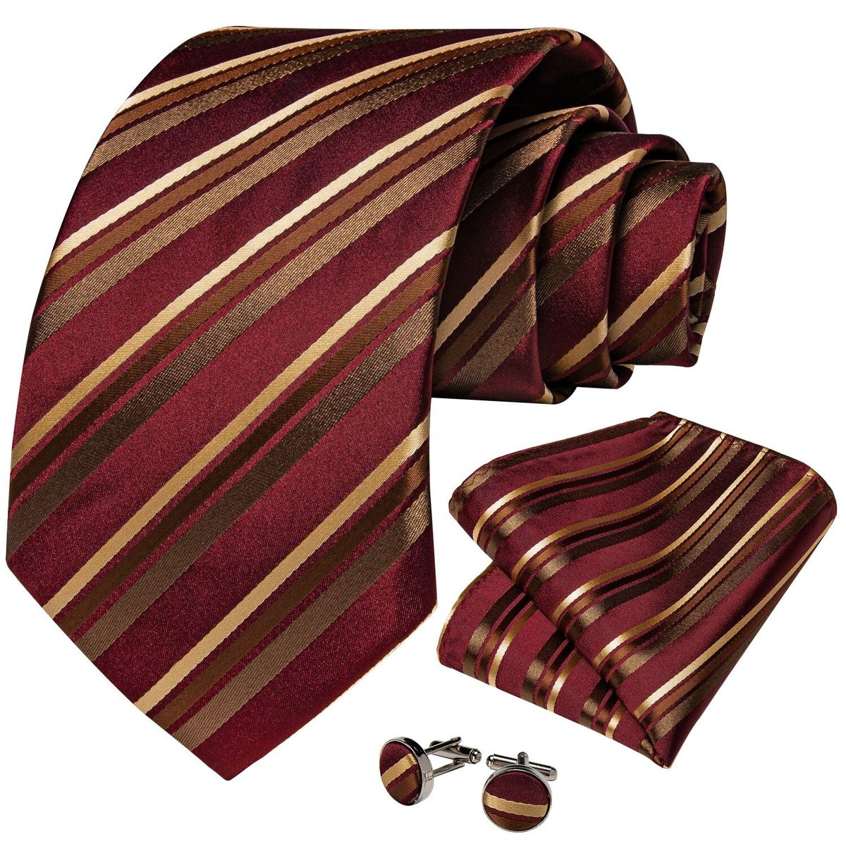 SN SONEC - Corbata hombre formal seda paño y colleras Dorado escarlata