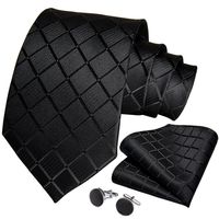 Corbata negra texturada hombre seda con paño y colleras Sangre Negra