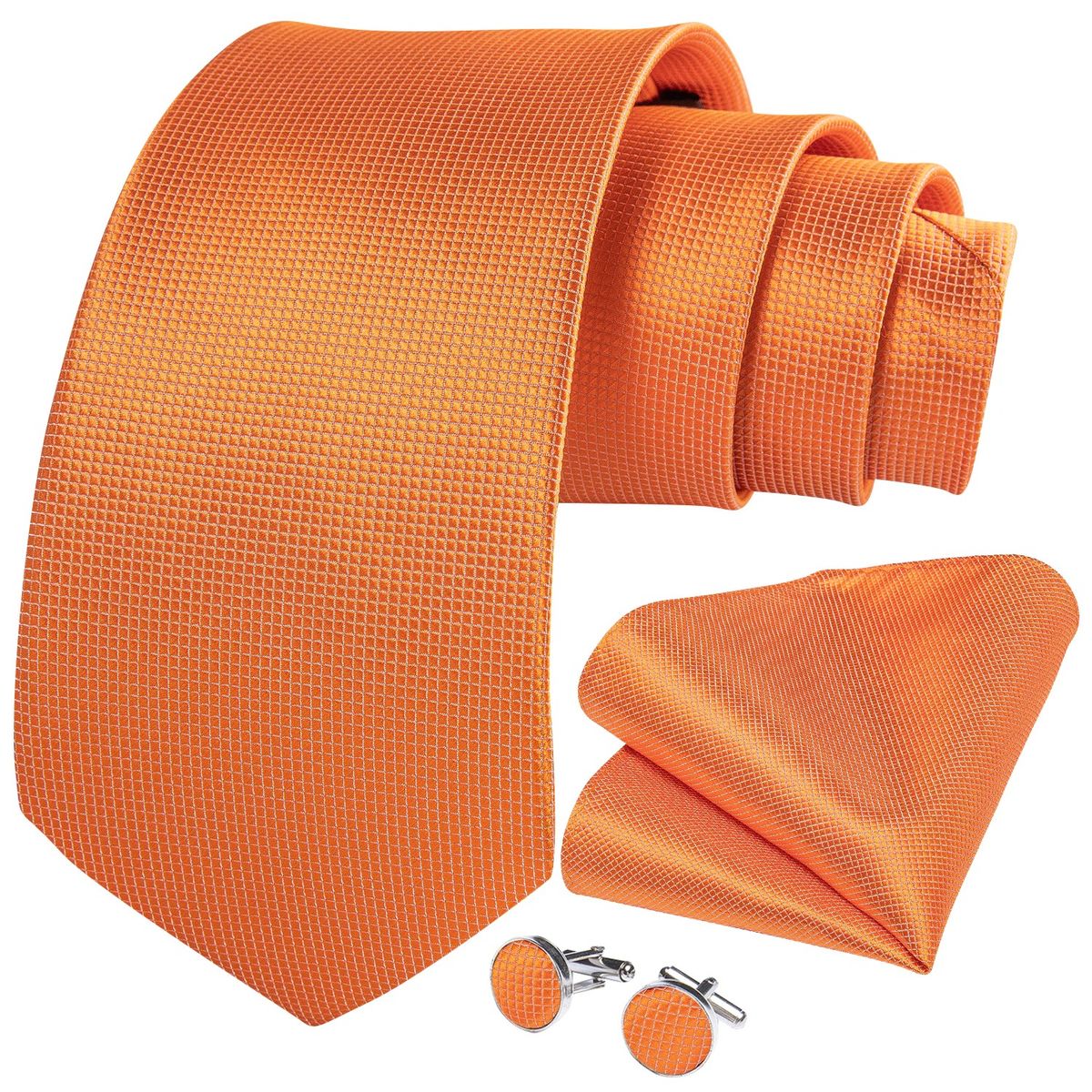 SN SONEC - Corbata naranja formal seda hombre paño y colleras Naranjo Classic