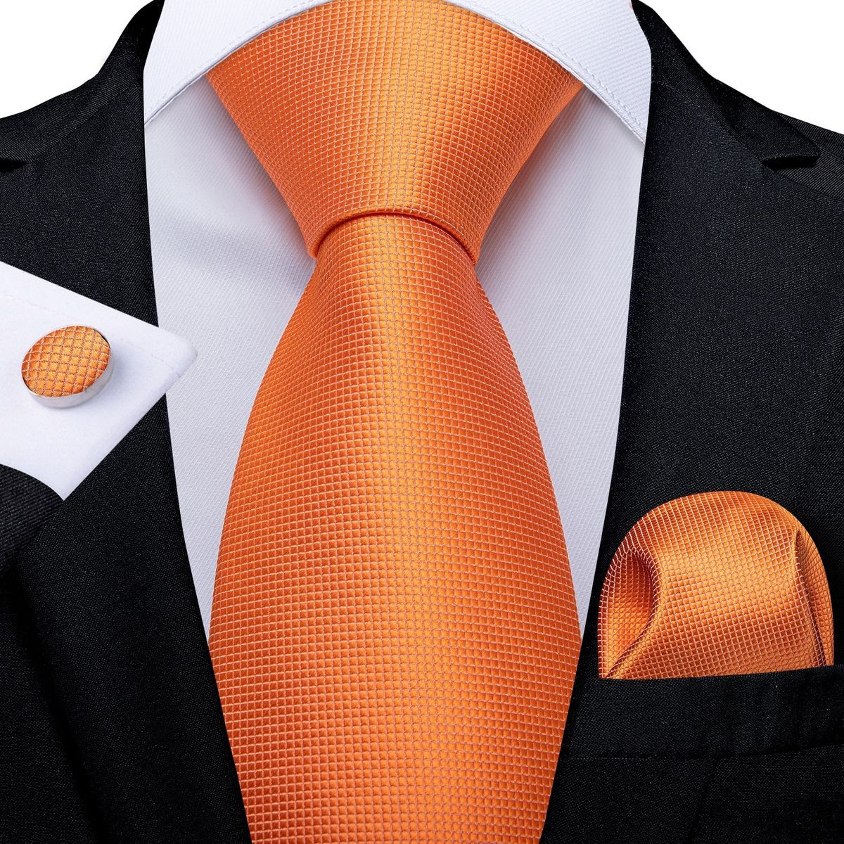 SN SONEC - Corbata naranja formal seda hombre paño y colleras Naranjo Classic