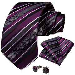 SN SONEC - Corbata morada hombre paño y colleras Morado Rayas