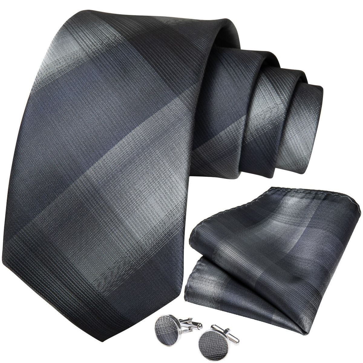 SN SONEC - Corbata gris oscuro seda formal hombre paño y colleras Gris Cenizas
