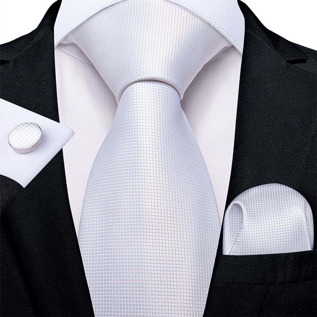 SN SONEC - Corbata blanca formal hombre paño y colleras Blanco Classic