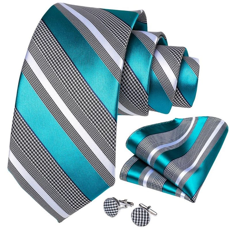 SN SONEC - Corbata formal a rayas hombre seda con paño y colleras Calipso Gris