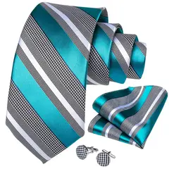 SN SONEC - Corbata formal a rayas hombre seda con paño y colleras Calipso Gris