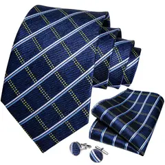SN SONEC - Corbata seda hombre con paño y colleras Modelo Oceano Azul