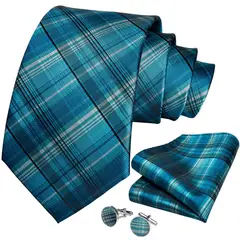 SN SONEC - Corbata Azul petroleo seda hombre paño y colleras Modelo Azul Cenizas