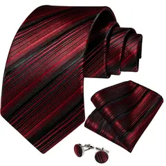 SN SONEC - Corbata seda hombre con paño y colleras Modelo Rojo Negro