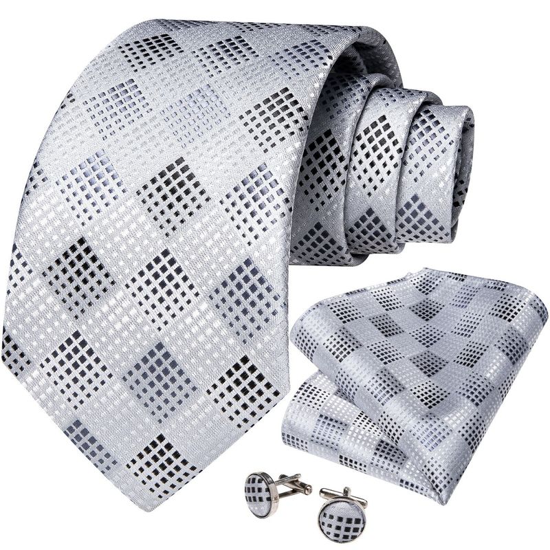 SN SONEC - Corbata Gris seda hombre con paño y colleras Modelo Punto Gris