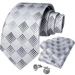 SN SONEC - Corbata Gris seda hombre con paño y colleras Modelo Punto Gris
