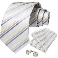 Corbata seda hombre con paño y colleras White Golden