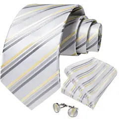 SN SONEC - Corbata seda hombre con paño y colleras White Golden