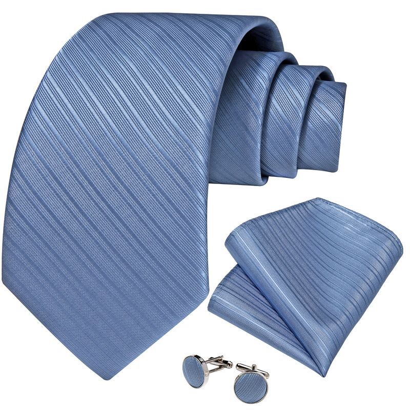 SN SONEC - Corbata hombre Seda con paño y colleras Modelo Celeste Silver