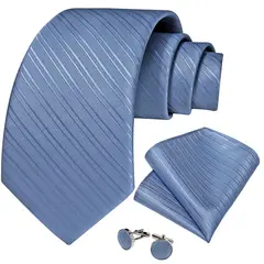 SN SONEC - Corbata hombre Seda con paño y colleras Modelo Celeste Silver