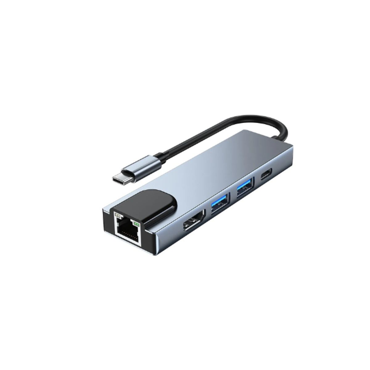 GENERICO - Hub 5 En 1 Usb C Usb 3 Hdmi 4k Pd Lan Rj45 Gigabit 1000mbps Color Gris
