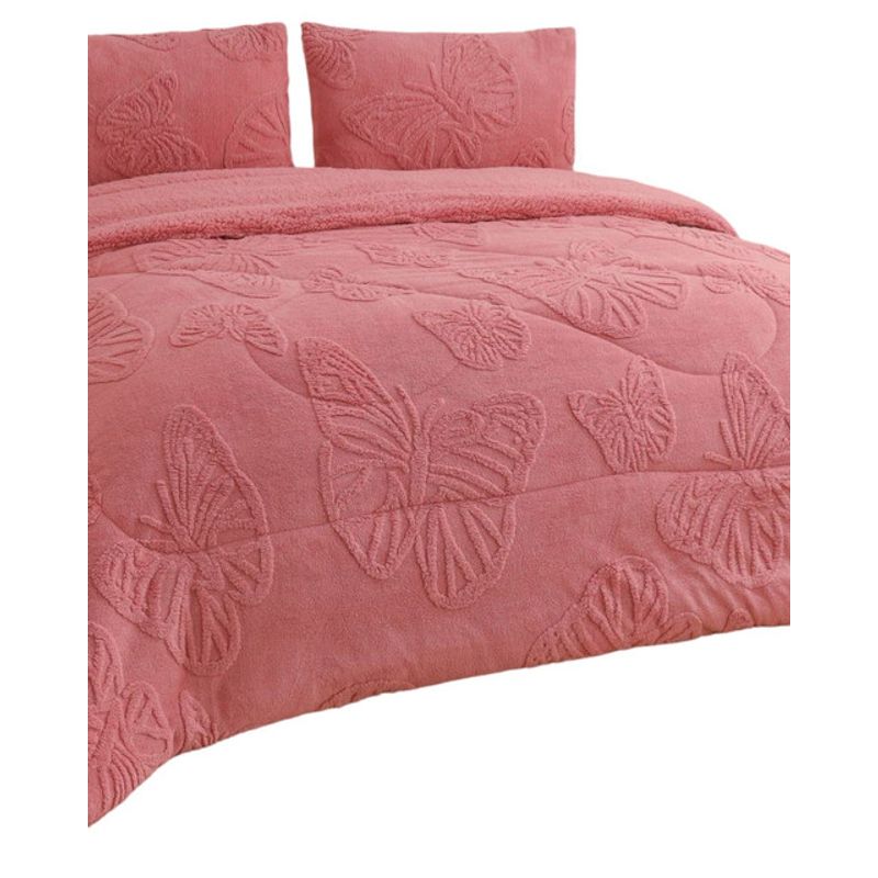 GENERICO - CUBRECAMA PLUSH CON CHIPORRO INVIERNO 2 PLAZAS ROSA.