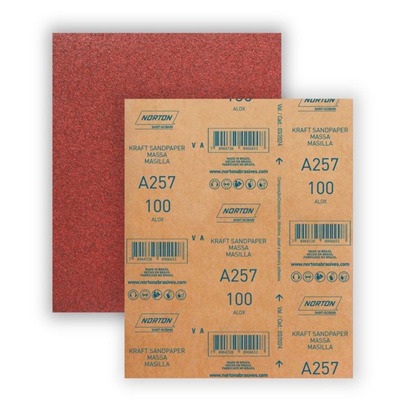 NORTON - Set 10 Lijas En Seco Madera Masilla Norton 225x275 Mm A-257 G100