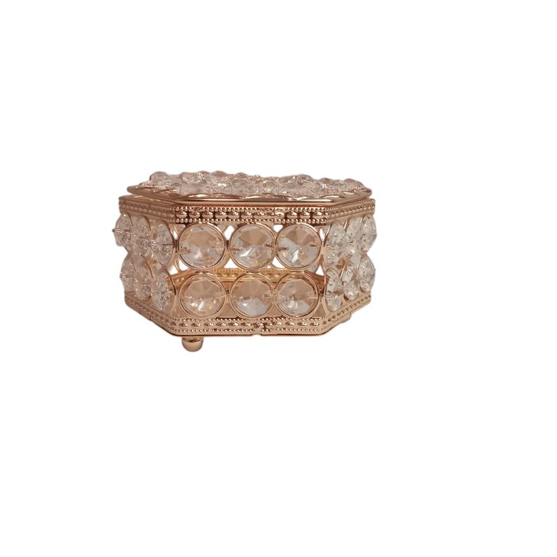 GENERICO - JOYERO DE METAL DORADO CON CRISTAL HEXAGONAL JARKONS HOME