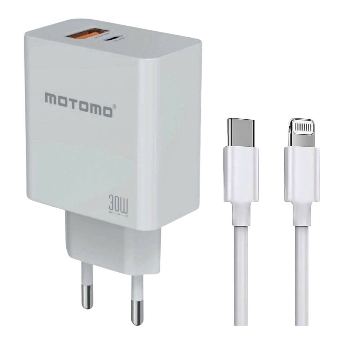 MOTOMO - Cargador Rapido Para iPhone iPad 30w + Cable Sec