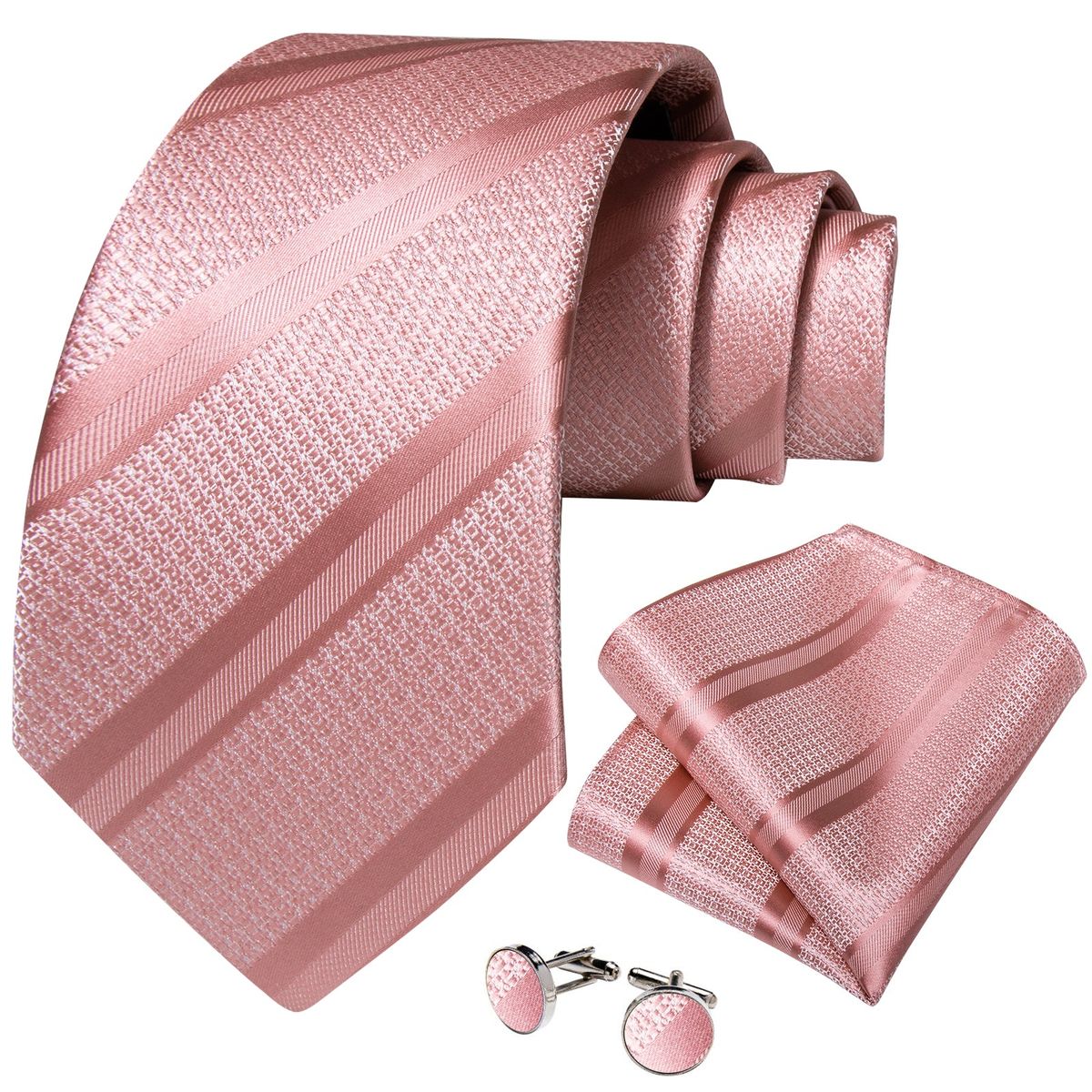 SN SONEC - Corbata Rosada hombre seda con paño y colleras Modelo Oro Rosa