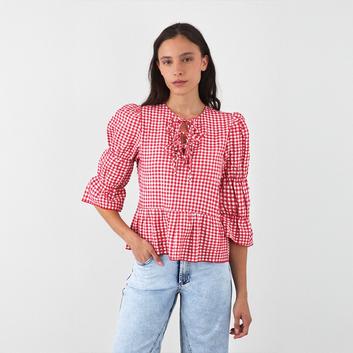 RAINDOOR - Blusa Vichy Lazos Roja Mujer Raindoor