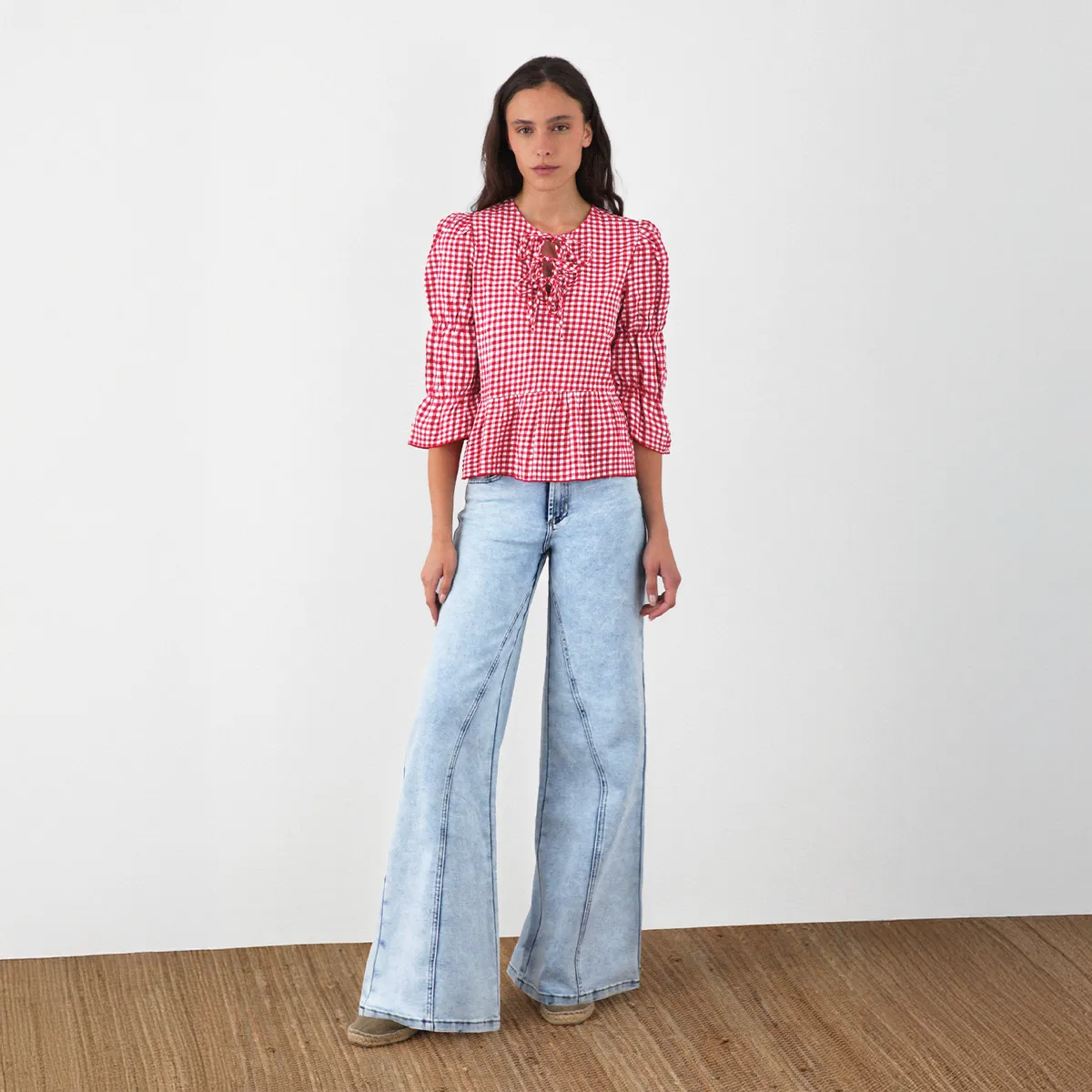 RAINDOOR - Blusa Vichy Lazos Roja Mujer Raindoor