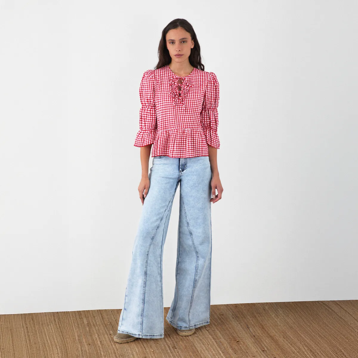 RAINDOOR - Blusa Vichy Lazos Roja Mujer Raindoor