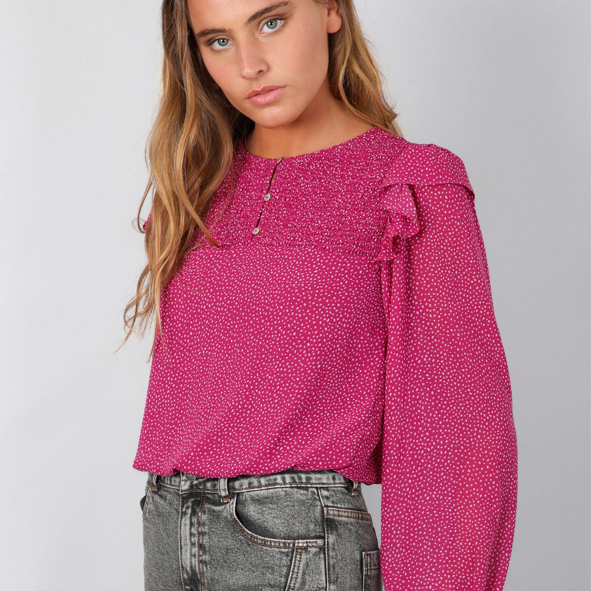 RAINDOOR - Blusa Panal Chiffon Burdeo Mujer Raindoor