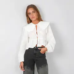 RAINDOOR - Blusa Cuello Bebe Estampada Blanco Mujer