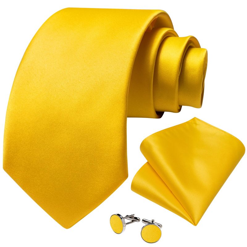 SN SONEC - Corbata Amarilla hombre seda con paño y colleras Amarillo Italiano