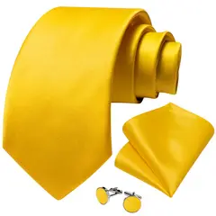 SN SONEC - Corbata Amarilla hombre seda con paño y colleras Amarillo Italiano
