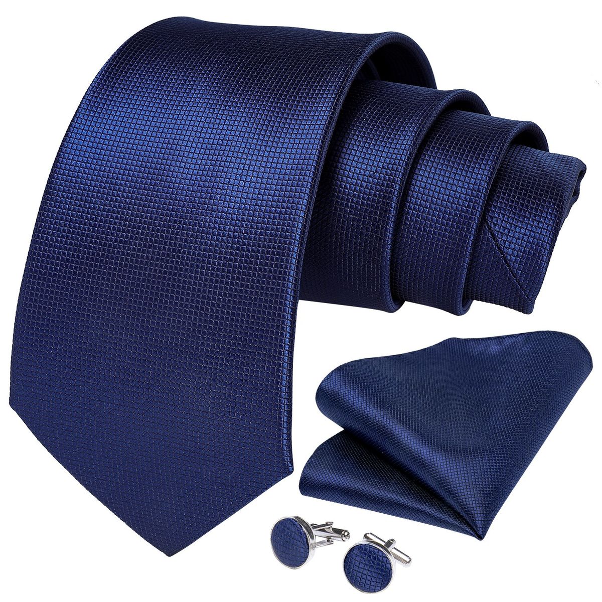 SN SONEC - Corbata Azul hombre seda con pañuelo y colleras Modelo Azul Classic