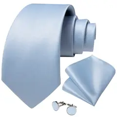 SN SONEC - Corbata celeste claro hombre seda paño y colleras Azul Cielo Italiano