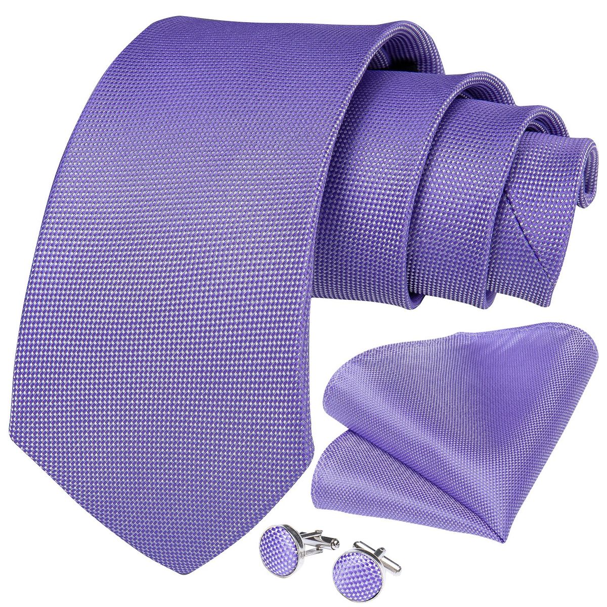 SN SONEC - Corbata Lila hombre seda con pañuelo y colleras Modelo Lila Classic