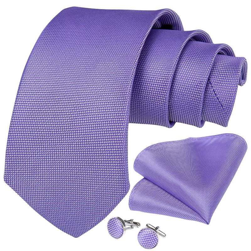 SN SONEC - Corbata Lila hombre seda con pañuelo y colleras Modelo Lila Classic
