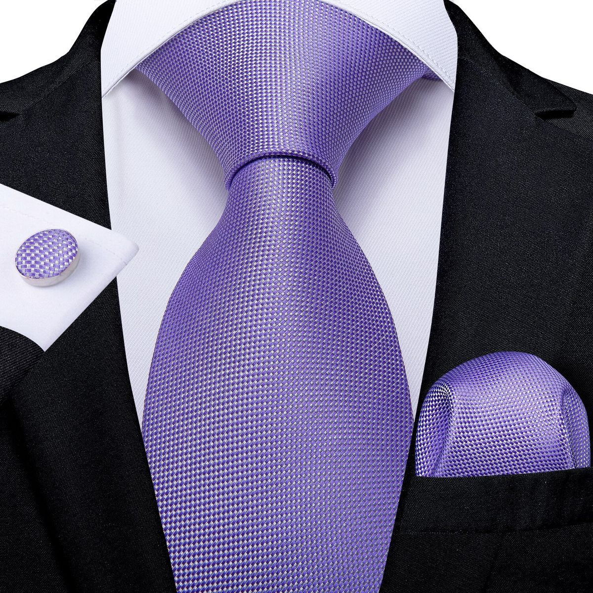 SN SONEC - Corbata Lila hombre seda con pañuelo y colleras Modelo Lila Classic
