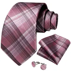 SN SONEC - Corbata seda hombre con paño y colleras Modelo Rosa Cenizas