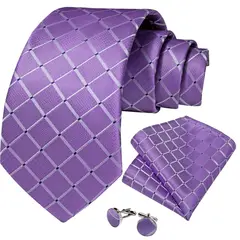 SN SONEC - Corbata hombre seda con pañuelo colleras Modelo Sangre Violeta